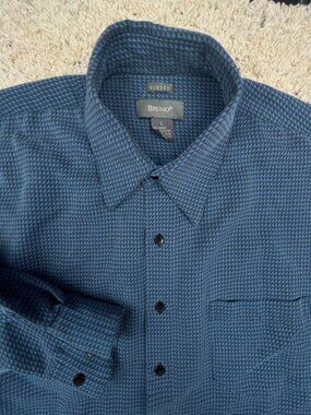 Bruno Sueded Mens Shirt Size Large Blue Geometric Long Sleeve Button Up Rayon
